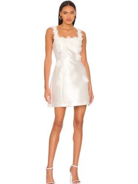 Elliatt White Satin Floral Appliqué Mini Dress